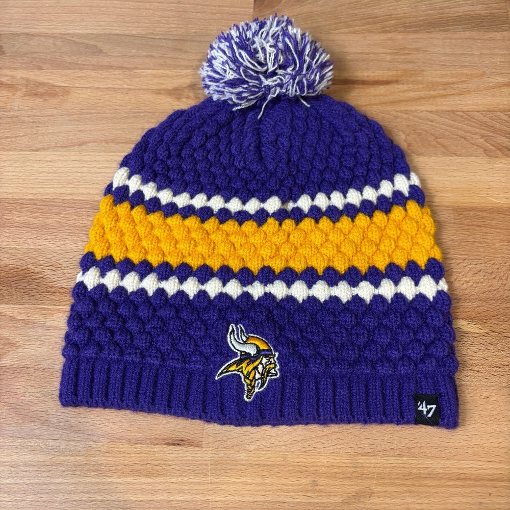 Minnesota Vikings Hat Cap Womens One Size Purple Beanie Winter Hat Knit '47‎